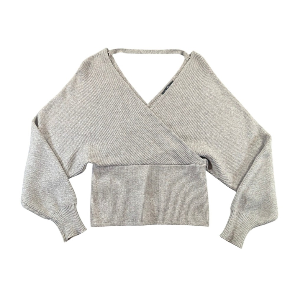 Love Tree Oatmeal Beige Deep‎ V Neck Wrap Sweater Size Medium Dolman Sleeve